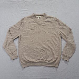 Nordstrom Sweater Mens Large Beige V Neck Extra Fine Merino Wool Pullover Knit